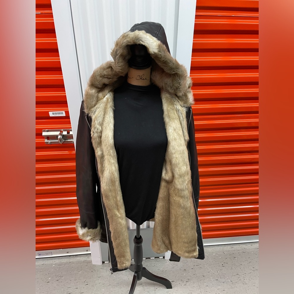 LEATHER FUR LINED NWT HOODED BELTED WINTER ❄️ COAT WILSONS LEATHER 1X WARM 😍💅